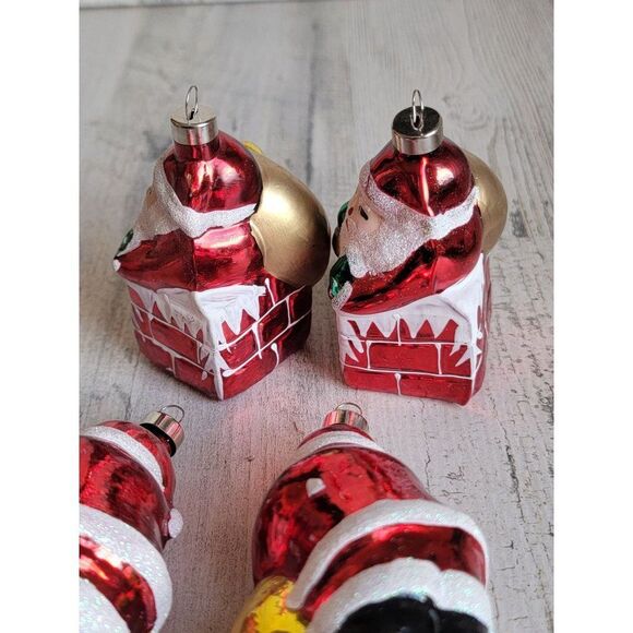 Blown glass Santa Claus chimney toy bag ornament set glitter Xmas - Picture 7 of 8